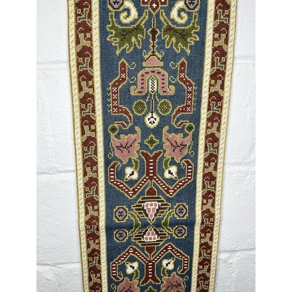 Hand Embroidered Floral Table Runner Tapestry Eastern European Turkish Blue Red - Picture 3 of 10